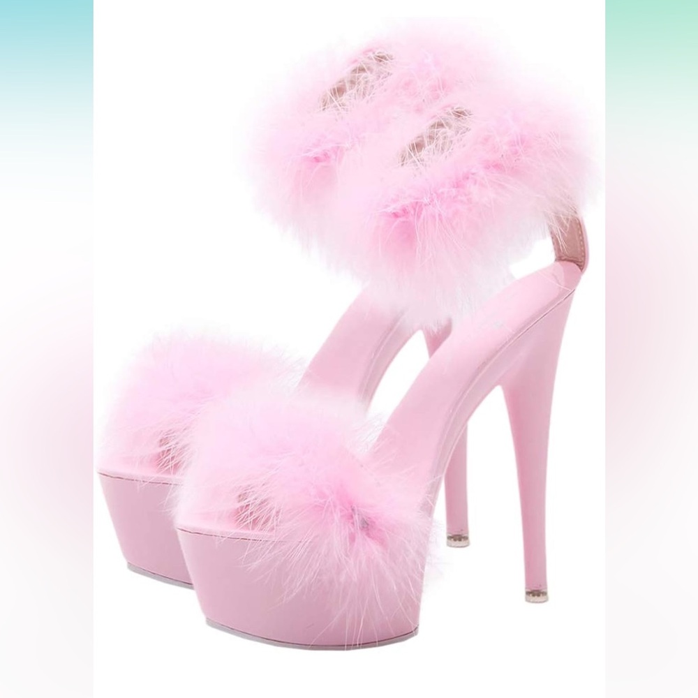 Barbie Pink Feathers High Heels Platform Sandals